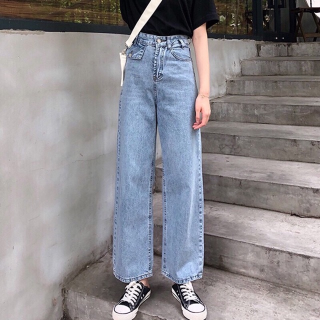 Quần Baggy JEANS ống suông lưng cao 2 màu