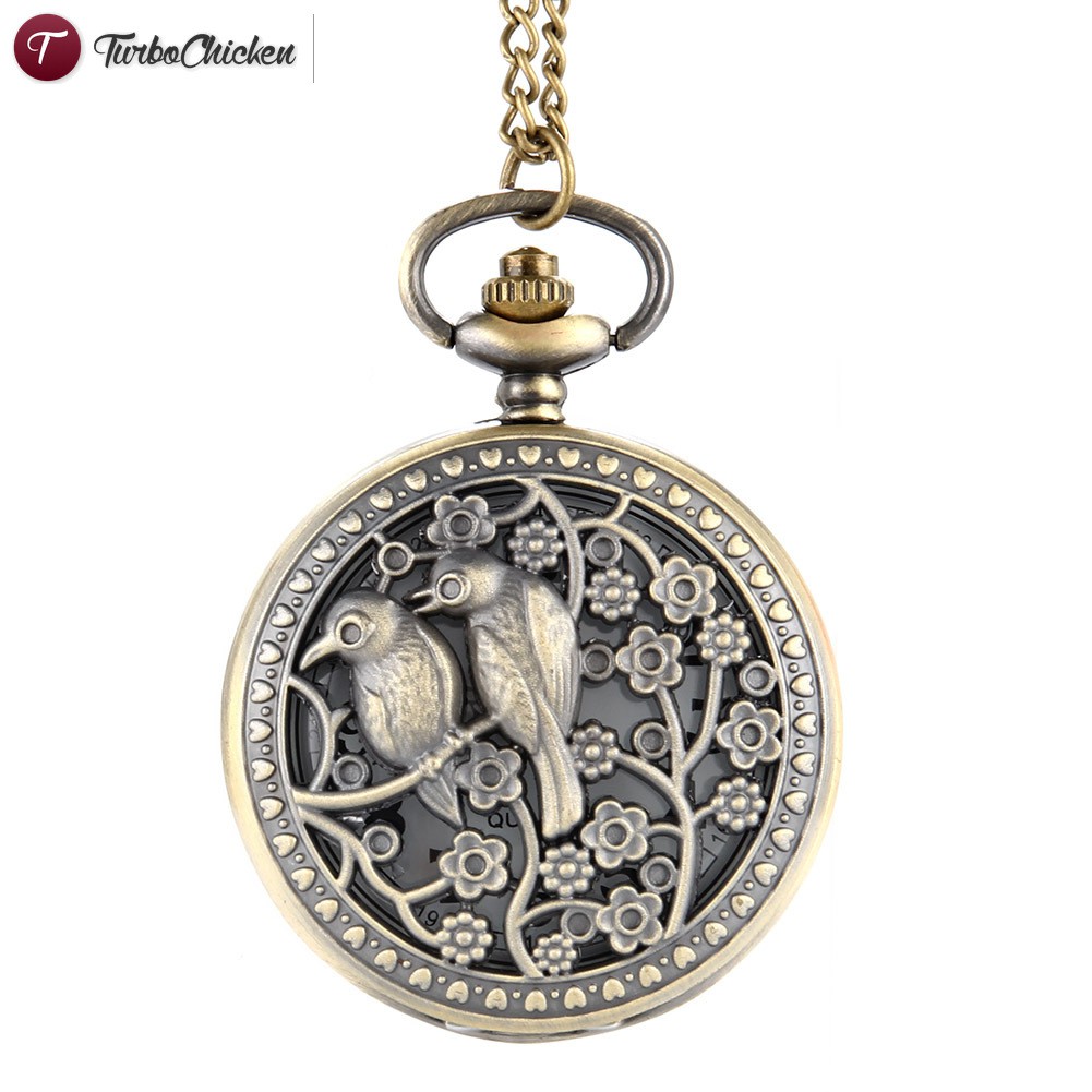 Đồng hồ quả quýt chạm khắc hình bông hoa phong cách Steampunk