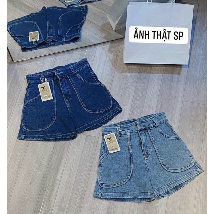 QNU73 - QUẦN SOOC JEANS NỮ CẠP CAO TÚI ỐP TRƯỚC