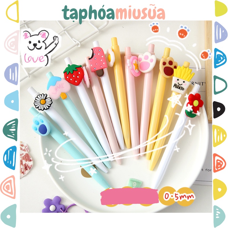 Bút bi bấm gel đen gắn icon cute xinh xắn dễ thương - MiuSua
