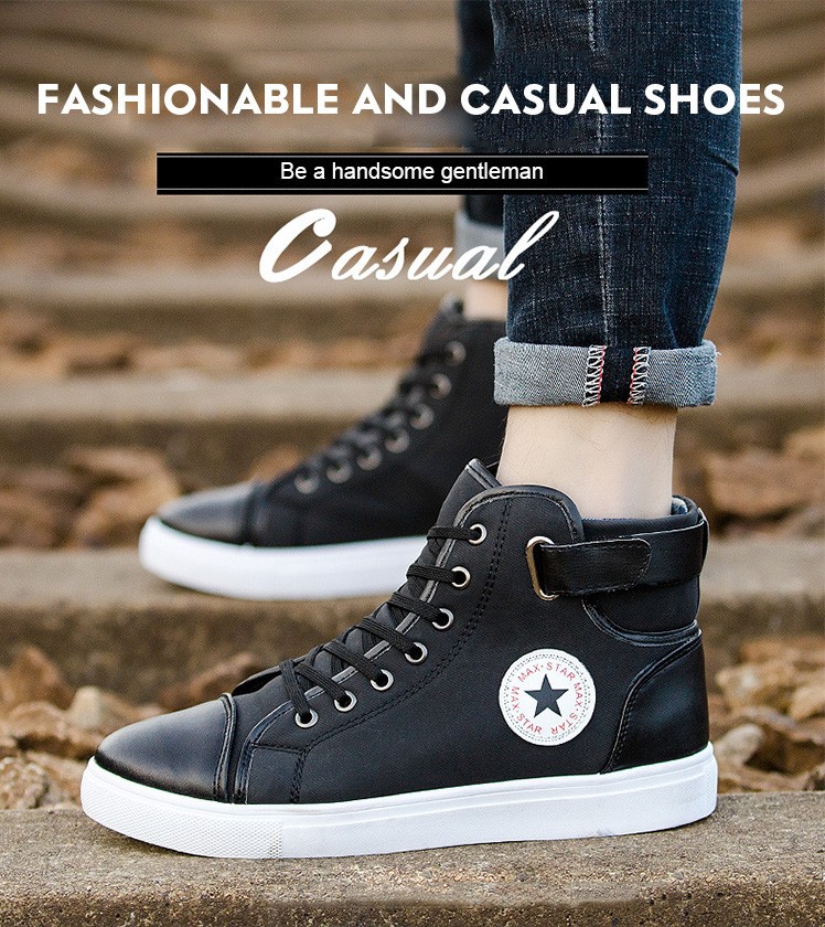 Giày sneaker nam cột dây bằng vải canvas cổ cao cá tính thời trang
