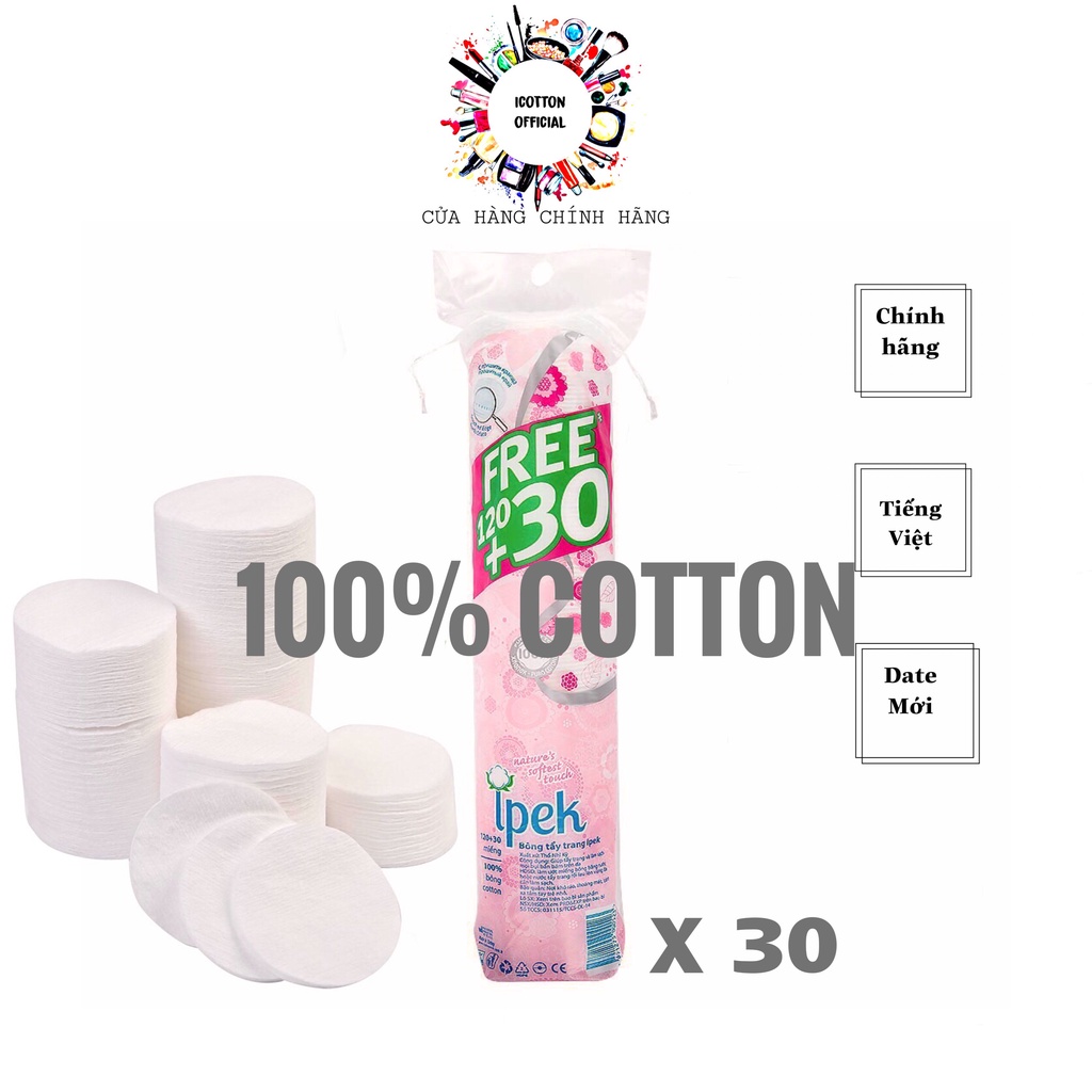 Sỉ bông tẩy trang IPEK cotton nhập khẩu chính hãng EU thùng 30 bông chất lượng cao