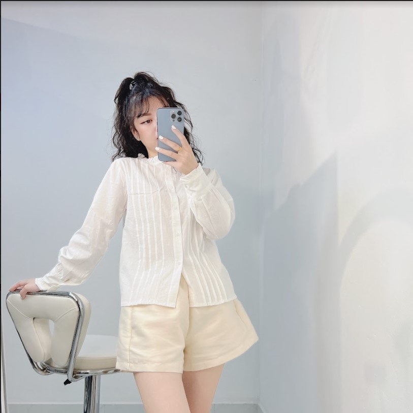 Áo baby doll cổ bèo kẻ ly tiểu thư