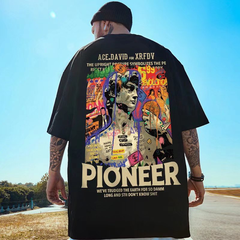 Áo Thun Tay Ngắn Dáng Rộng In Họa Tiết Hoạt Hình Phong Cách Hip Hop Hàn Quốc Thời Trang Mùa Hè Cho Nam Size M-8XL