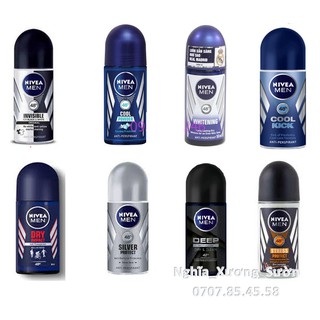Lăn Khử Mùi Nivea Thái For Men 50ml Black & White, Deep Cool Powder, Whitening, Kick, Dry Impact, Silver Protect, Stress