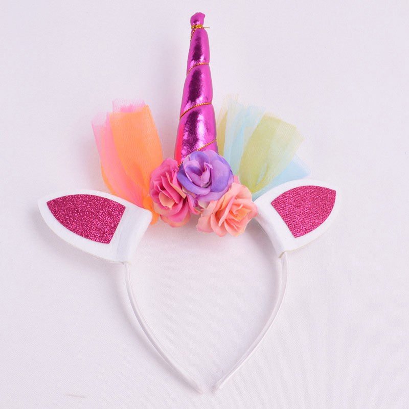 Băng đô phối hình sừng kỳ lân màu cầu vồng dễ thương dành cho bé