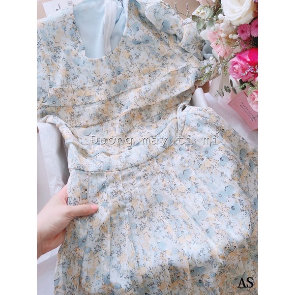 VÁY HOA XẾP LY NGỰC 2M HỒNG XANH CHO NỮ-9