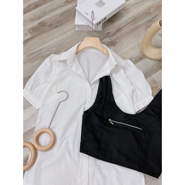 SET ÁO SƠ MI + GILE DA DÂY KÉO CROPTOP (TH)