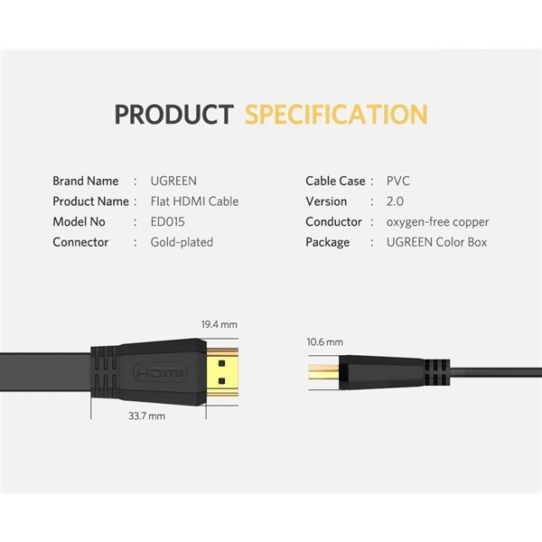 Cáp HDMI chuẩn 2.0 hỗ trợ 4k*2k,3D dây dẹt Ugreen 50820 50821 50819 70159 Dài 1,5m 2m 3m 5m- Hàng Chính hãng