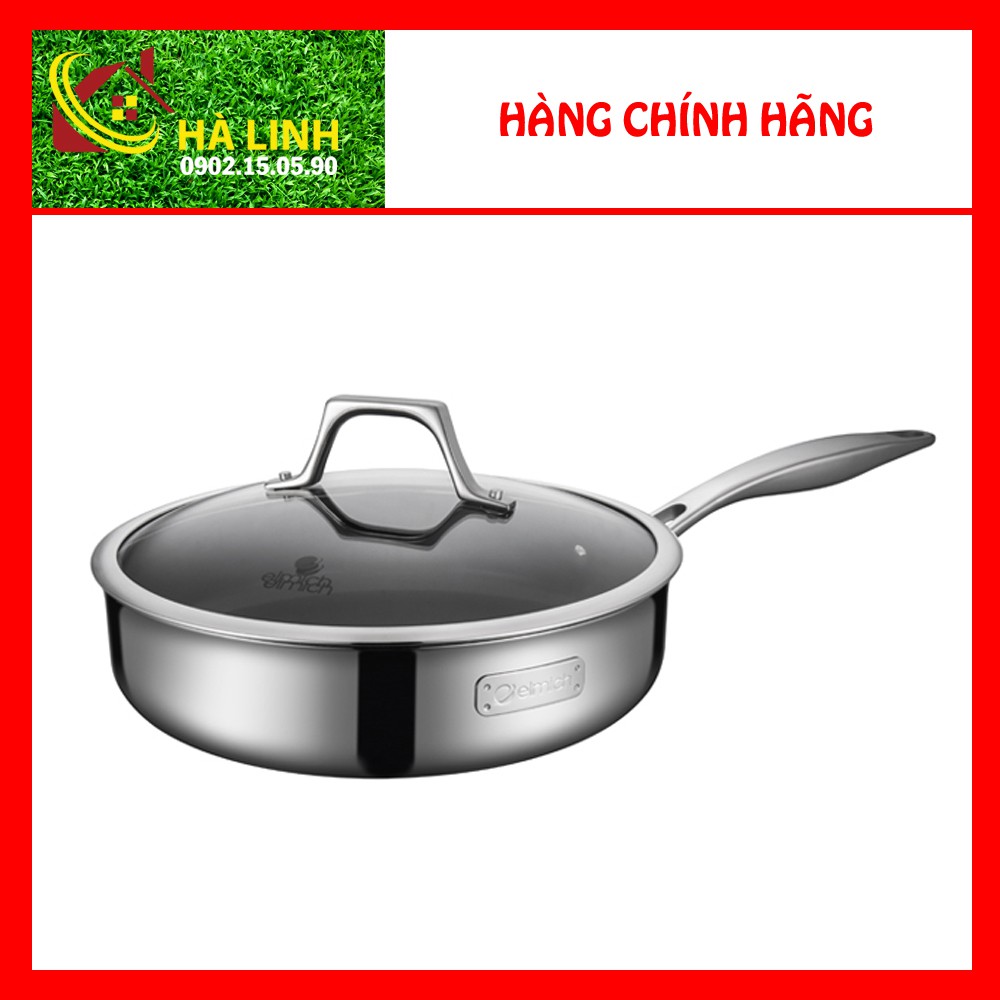 CHẢO CHỐNG DÍNH INOX 304 CÓ VUNG KÍNH ELMICH POTENZA 20CM EL3256, 24CM EL3257, 26CM EL3258