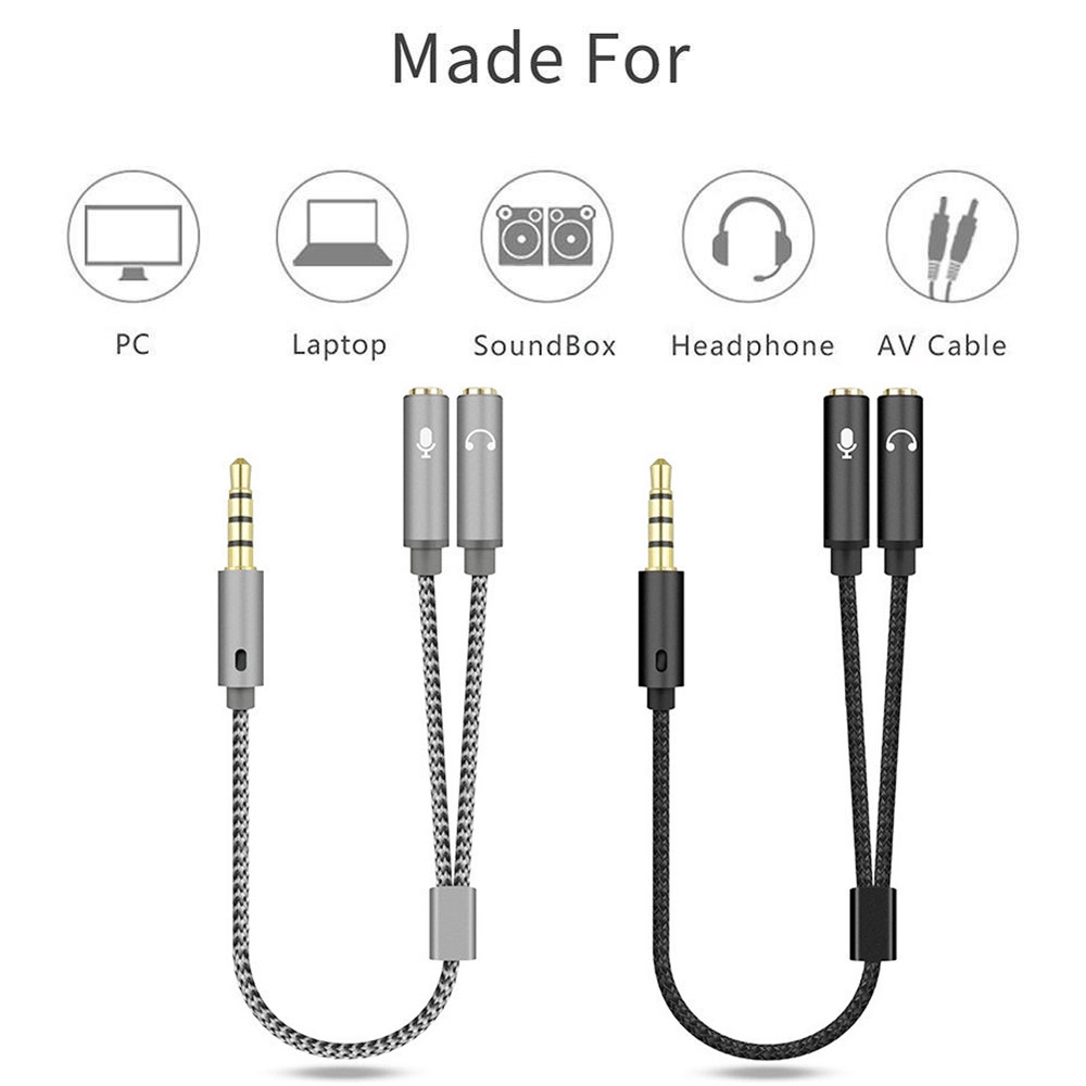 Dây cáp chuyển đổi âm thanh hình chữ Y từ 1 đầu cắm sang 2 ổ cắm 3.5 mm cho tai nghe / mic / laptop