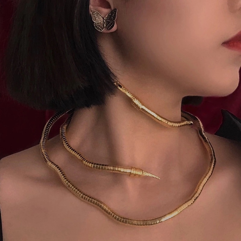 Vòng cổ Mặt Hình Rắn Màu Vàng/Bạc/Đen Đa Năng Thời Trang Cho Nữ