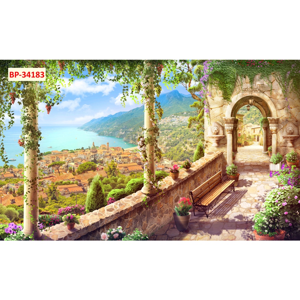 Tranh dán tường 3D cảnh rừng cây, phong cảnh hữu tình, nên thơ