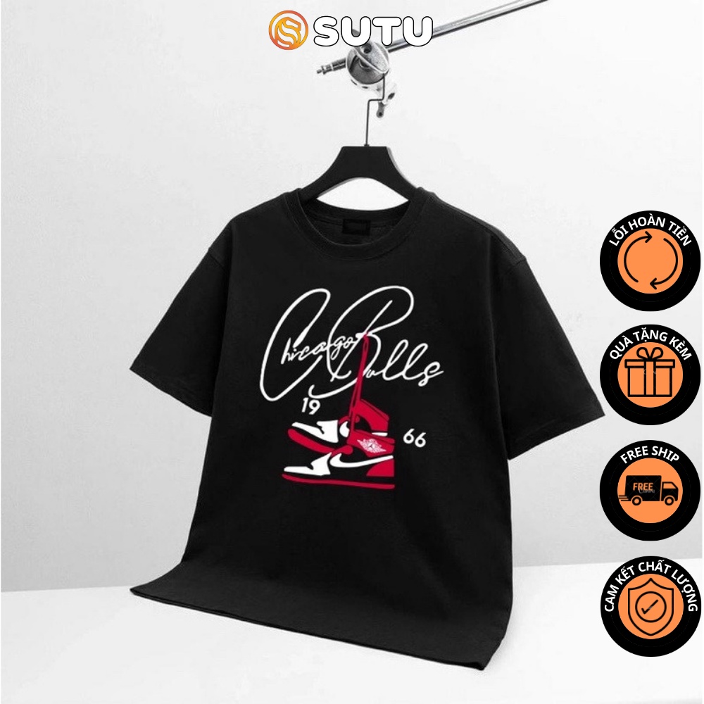 Áo Thun Unisex Chicago Bulls 🌹 FREESHIP 🌹 Áo Thun Local Brand Form Rộng Tay Lỡ Màu Trắng, Đen - SUTU