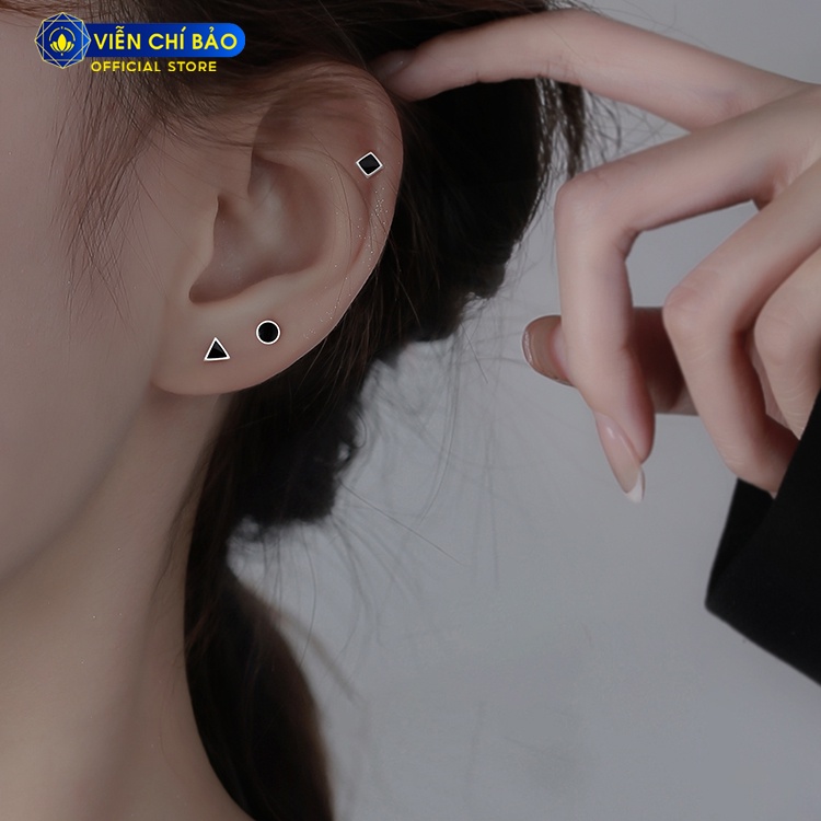 Bông tai bạc nữ đá đen nhiều hình dạng chất liệu bạc 925 thời trang phụ kiện trang sức nữ Viễn Chí Bảo B400757