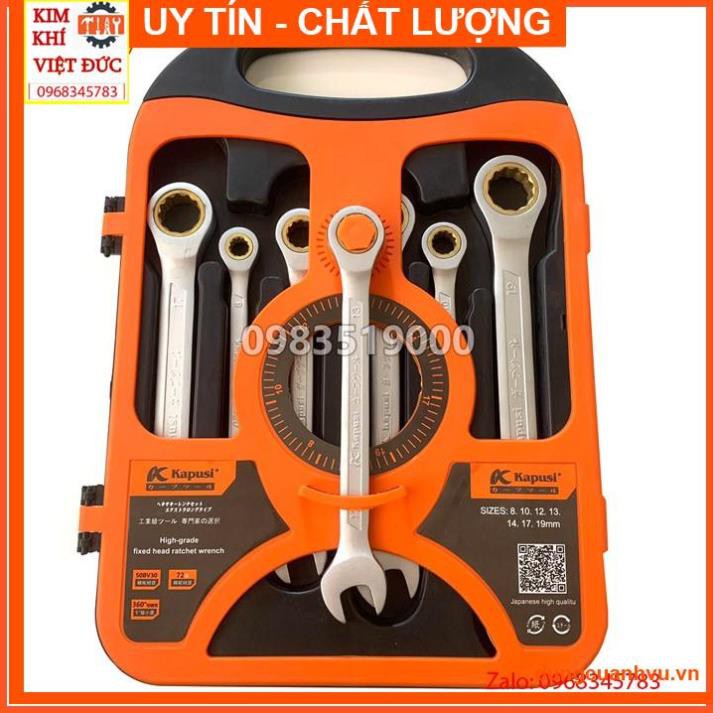 Bộ cờ lê vòng miệng tự động đảo chiều hãng Kapusi Nhật Bản 7 chi tiết - Bộ cờ lê tròng cóc Kapusi (Bộ chìa khóa)