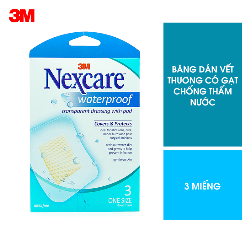 Băng dán bảo vệ vết thương có gạc vô trùng Nexcare 3M 8x10cm hộp 3 miếng - Siêu dính, công nghệ keo tiệt trùng B100