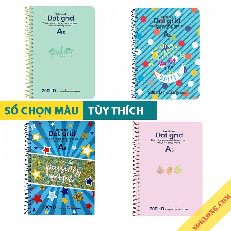 Sổ A5 Klong 200 trang Dot Grid Ms 968 [Chọn Màu]lò xo đơn, cuốn tập vở Klong