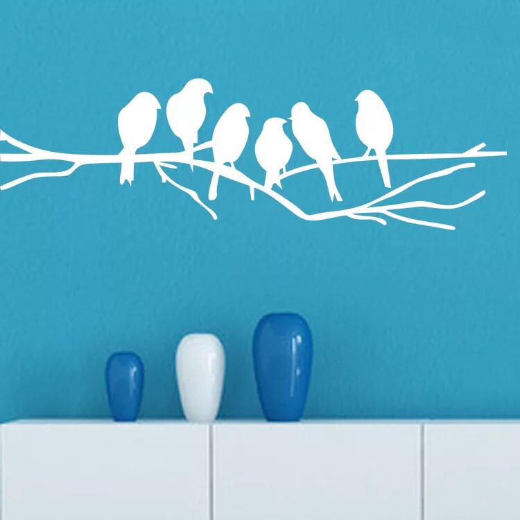 Decal trang trí tường cao cấp mẫu Con Chim Trắng trên cây ( 11x38cm )