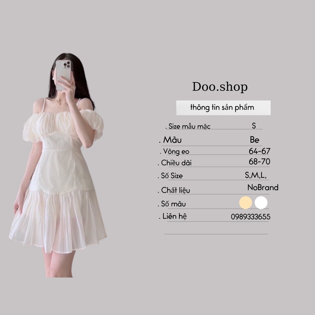 Váy Tiểu Thư Trễ Ngực Tay Bồng Thiết Kế 2 Dây Phối Nhún Ngực Sang Chảnh - V33 Kiều One Shop