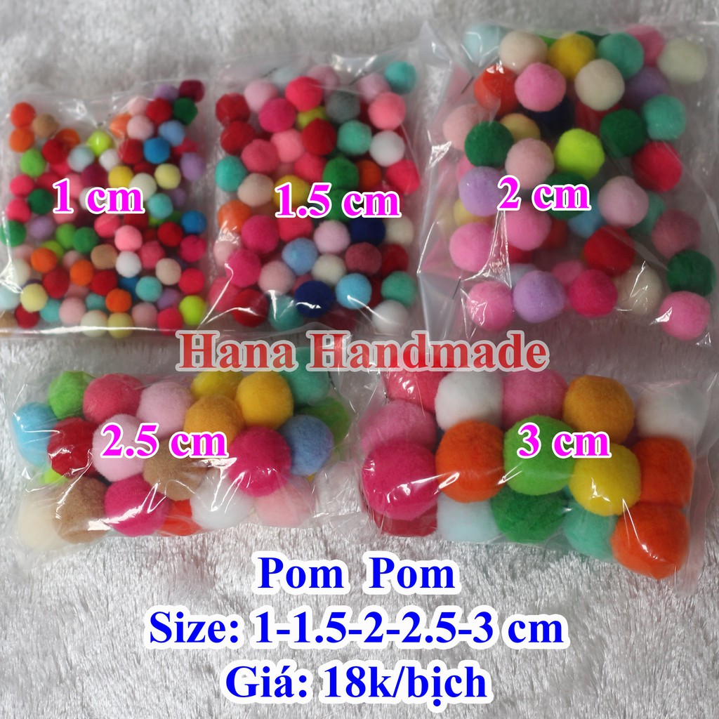 Pom pom 1cm 18k/gói/100cái màu ngẫu nhiên theo gói