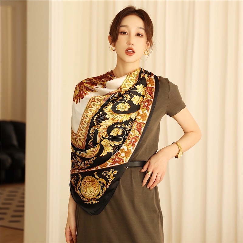 Khăn choàng cổ lụa vuông thanh lịch đa năng size 108x108cm