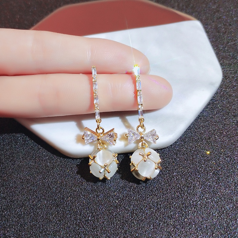 [Jiudolan] Khuyên Tai Mặt Nơ Đính Đá Opal Dễ Thương Cho Nữ