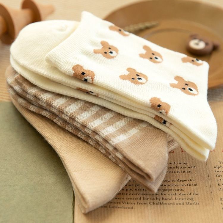 Vớ Cổ Cao Vừa In Họa Tiết Gấu Dễ Thương Phong Cách Nhật Bản Thời Trang Mùa Thu Cho Nữ