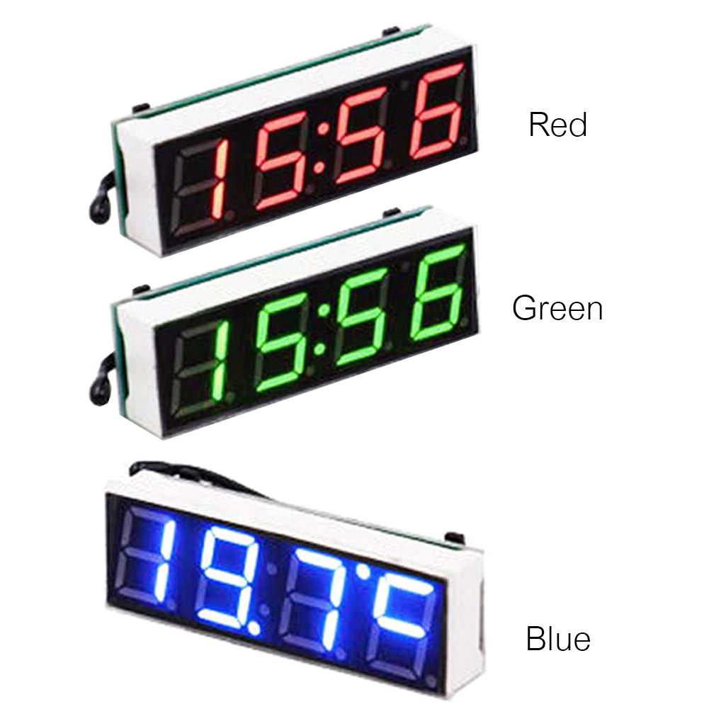3 trong 1 Xe ô tô Ống kỹ thuật số Đèn LED Vôn kế Nhiệt kế Thời gian Ô tô Đồng hồ để bàn Quay số Đồng hồ điện tử