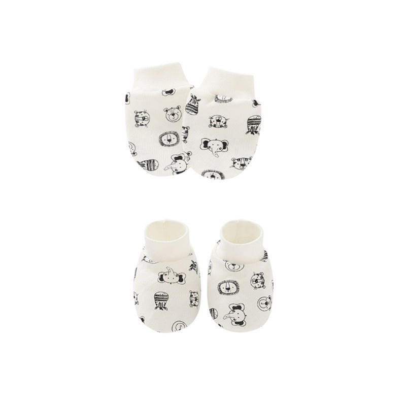 Bộ bao chân + mũ + bao tay cotton chống xước cho bé sơ sinh