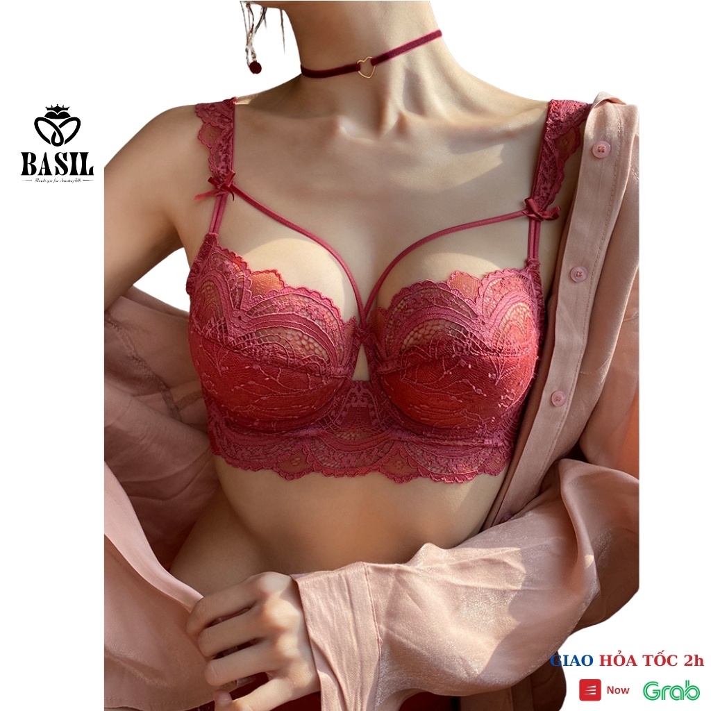 Bộ đồ lót BS06 Basil nữ đệm mỏng có gọng nâng ngực dây đan chéo ren mềm