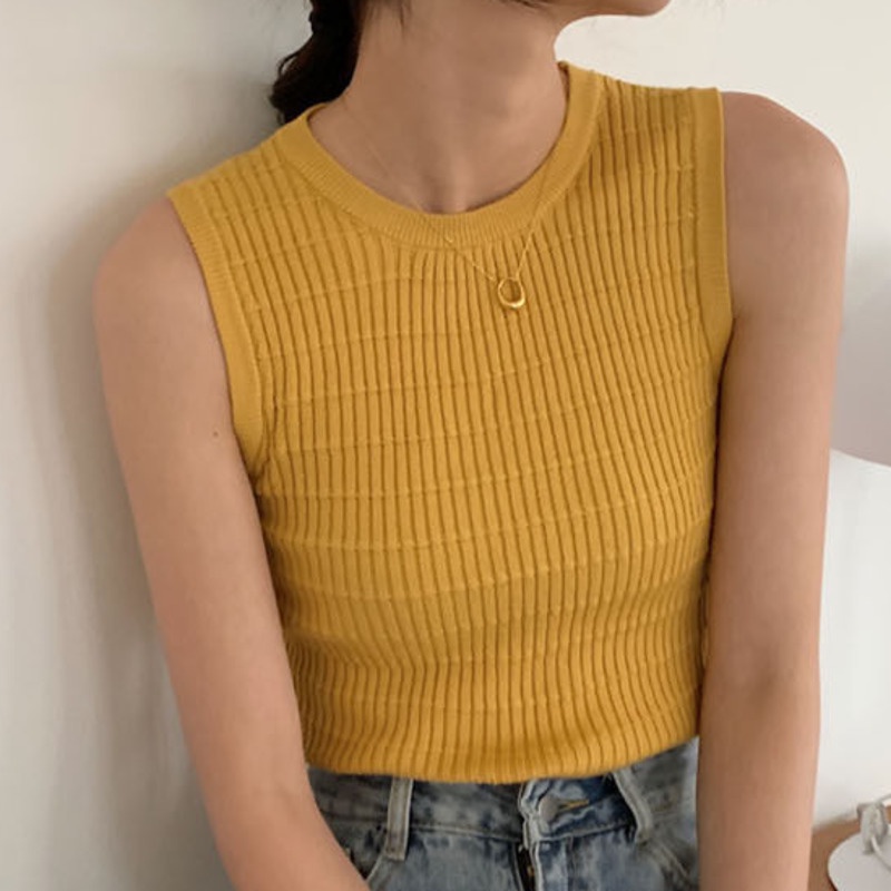 Áo Len Không Tay Màu Sắc Đơn Giản Cho Nữ 156510 Áo Camisole Cổ Tròn Ôm Dáng Đơn Giản Hợp Thời Trang