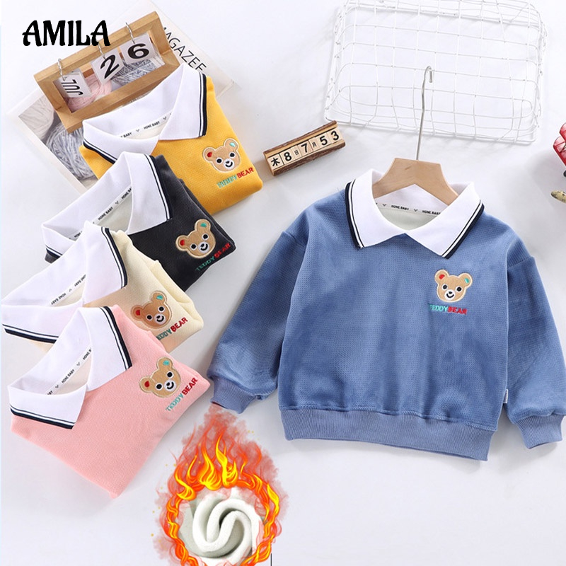 Áo sweater AMILA dệt kim phối lông cừu cá tính thời trang dành cho bé trai và bé gái