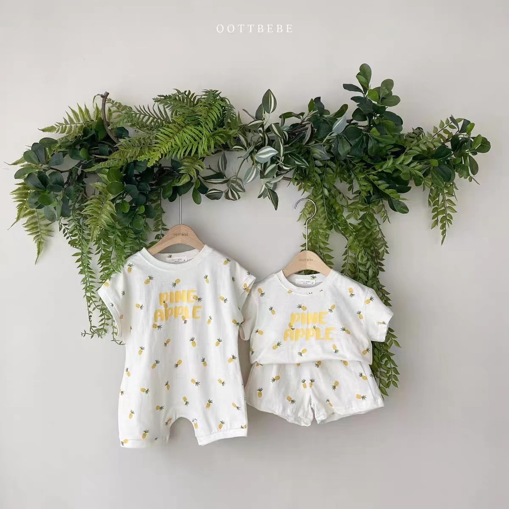 Bộ Áo Liền Quần 100% Cotton Tay Ngắn In Họa Tiết Trái Cây Dễ Thương Cho Bé Sơ Sinh