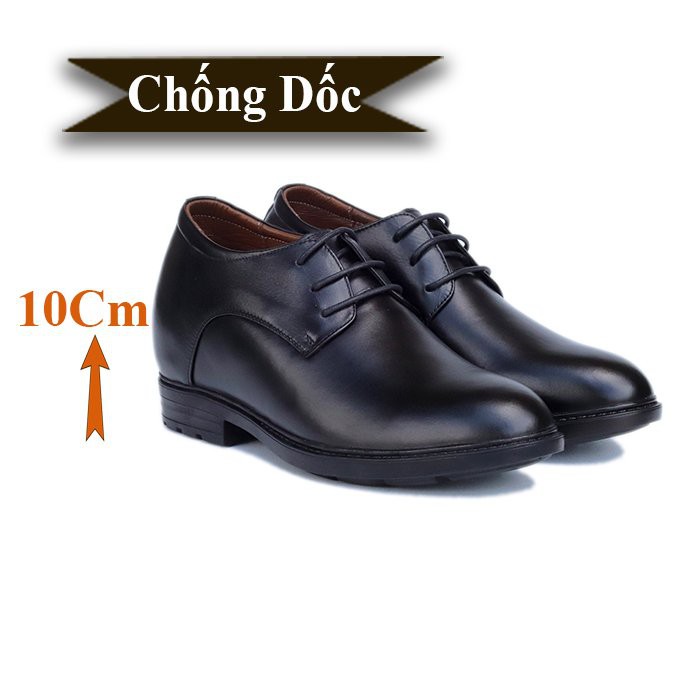 GIÀY ĐỘN NAM T&TRA SIÊU ÊM- CHỐNG DỐC CAO 10CM – T92 ĐEN- DA BÒ THẬT 100%