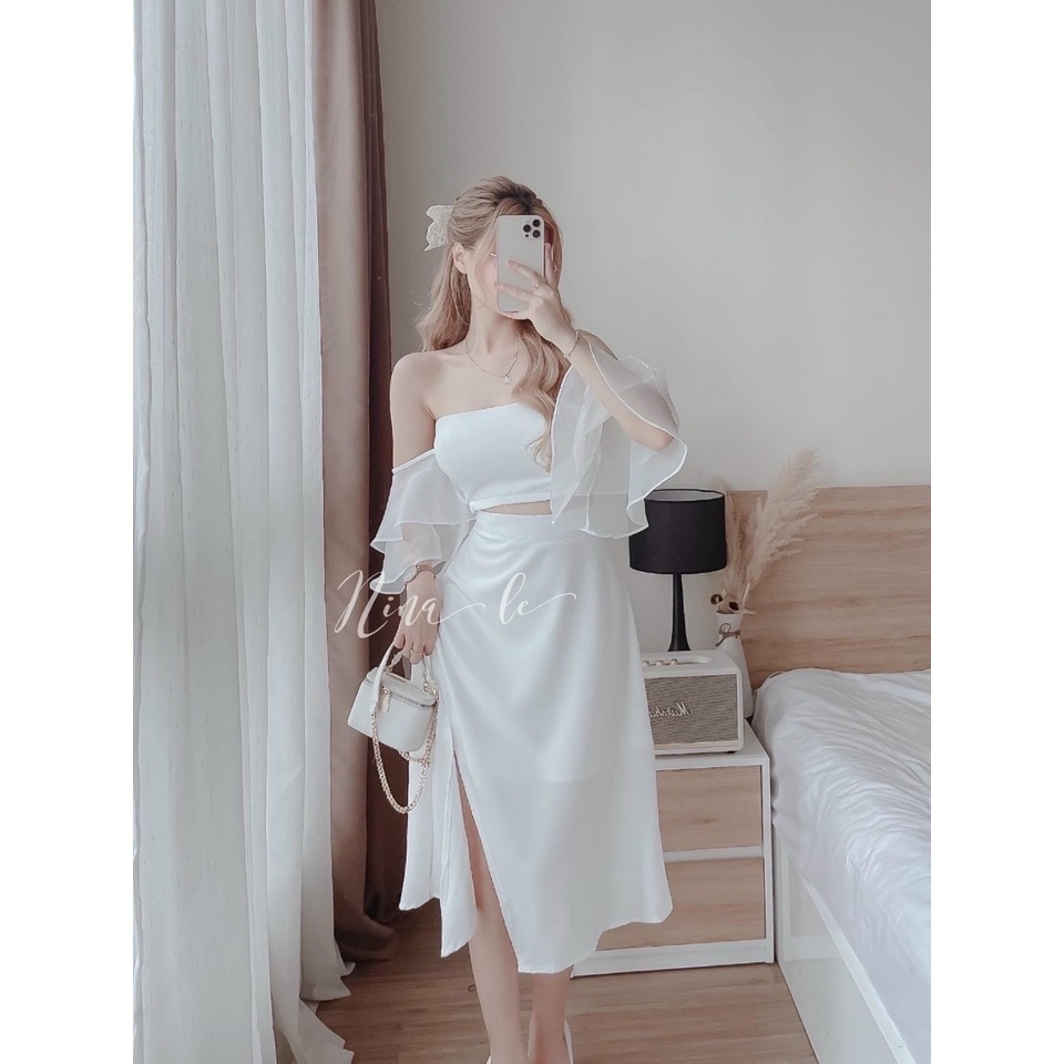 Set Đồ Nữ Đẹp ⚡𝙎𝙄𝙀̂𝙐 𝙎𝘼𝙇𝙀⚡ Set Bộ Áo tay Voan Kèm Chân Váy   Chất Voan Chingfon Cao Cấp