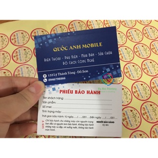 Combo 300 chiếc phiếu bảo hành điện thoại thiết kế theo yêu cầu