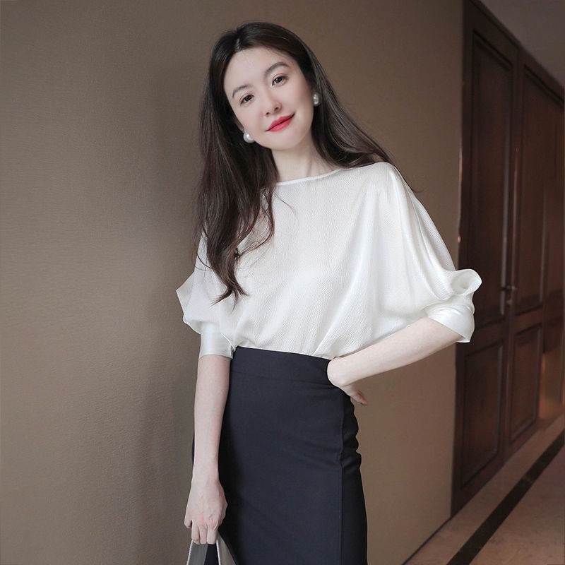 Xiaoxiang Áo Sơ Mi Voan Trắng Tay Ngắn Phồng Phong Cách Pháp Thời Trang Mùa Hè Cho Nữ