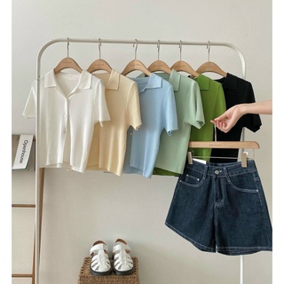 Áo len mỏng cổ đức cúc trắng