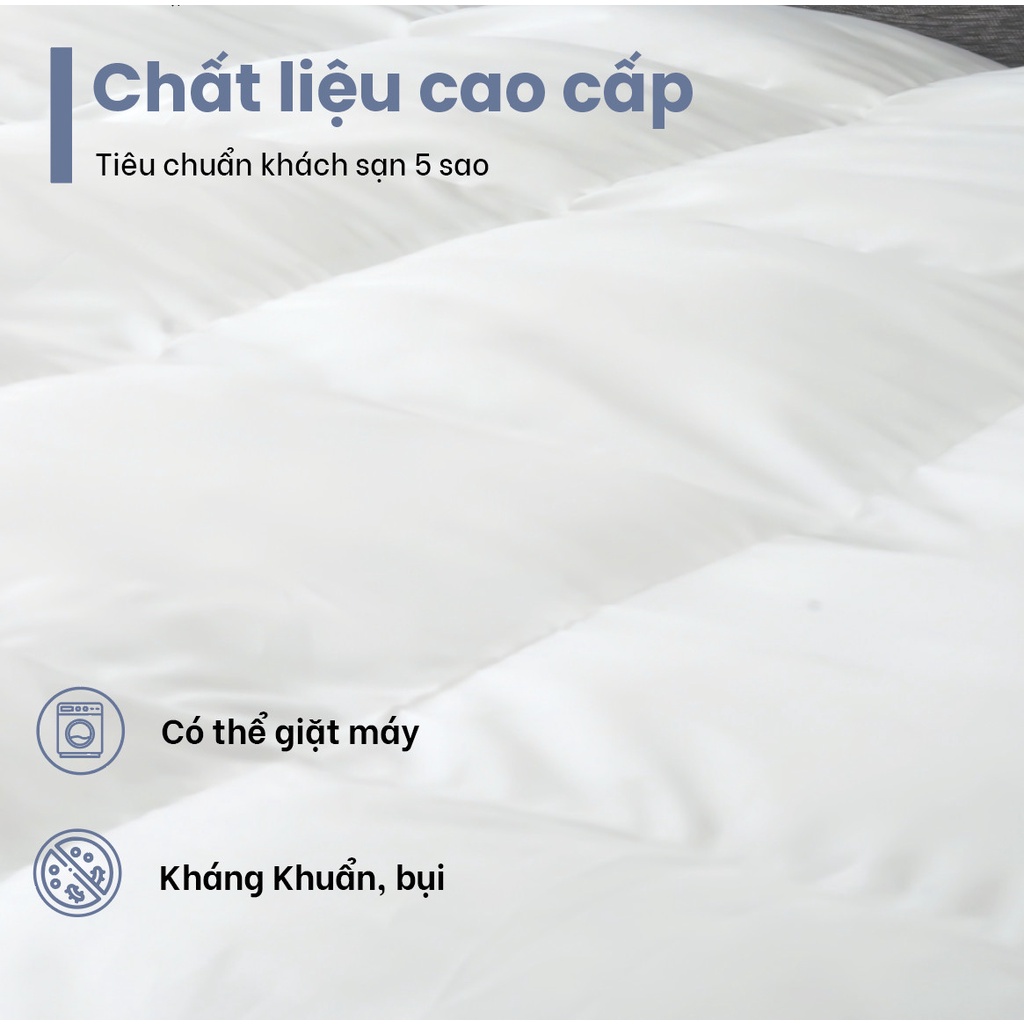 Topper CHUMY tiêu chuẩn khách sạn, bông microfiber siêu êm ái, vỏ bọc T233 100% cotton, độ dày 07cm-10cm