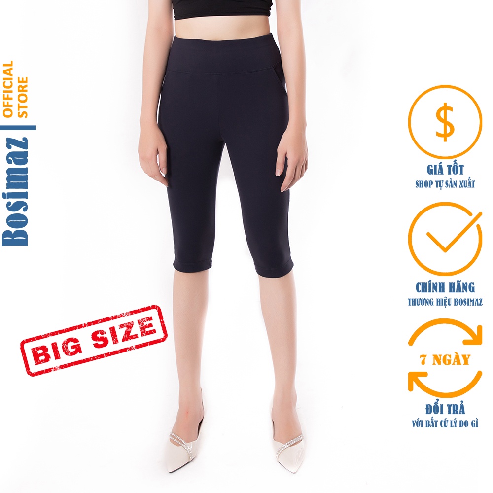 Quần Legging Ngố Bigsize Bosimaz BS381 túi trước màu đen cao cấp, thun co giãn 4 chiều, vải đẹp dày, thoáng mát.