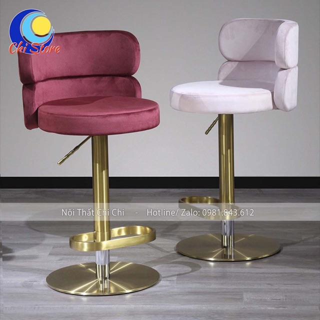 Ghế Trang Điểm Xoay, Ghế Quầy Bar Cao Cấp Inox Mạ Vàng 304 Mẫu Make Cao Cấp Dáng Thon Nâng Hạ 60-80cn