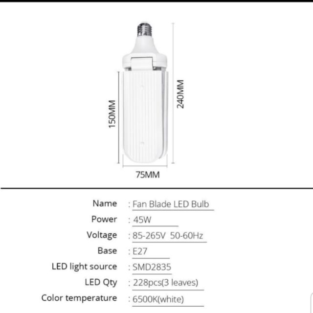 ĐÈN LED CÁNH QUẠT ĐA GÓC CHIỀU SIÊU SÁNG ĐÈN LED SIÊU SÁNG 45W HÌNH 3 CÁNH QUẠT - ĐUI E27