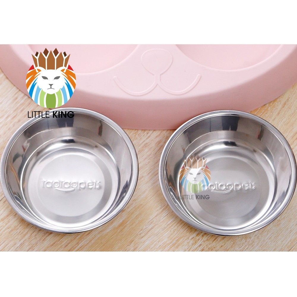 Bát ăn đôi inox hình mặt mèo cho chó mèo, thú cưng chất liệu nhựa PP và inox không gỉ Little King pet shop