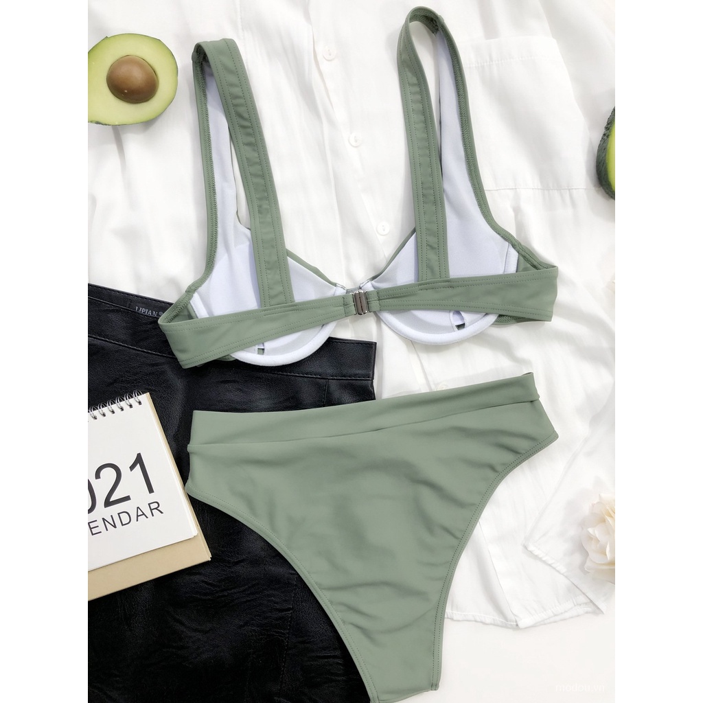Bikini 2 mảnh màu trơn có mút nâng ngực dành cho nữ