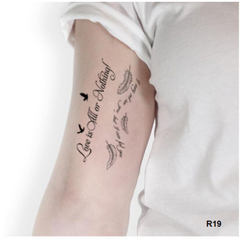 Hình xăm dòng chữ &quot;love is all or nothing&quot; r19. Xăm dán tatoo mini tạm thời, size &lt;10x6cm