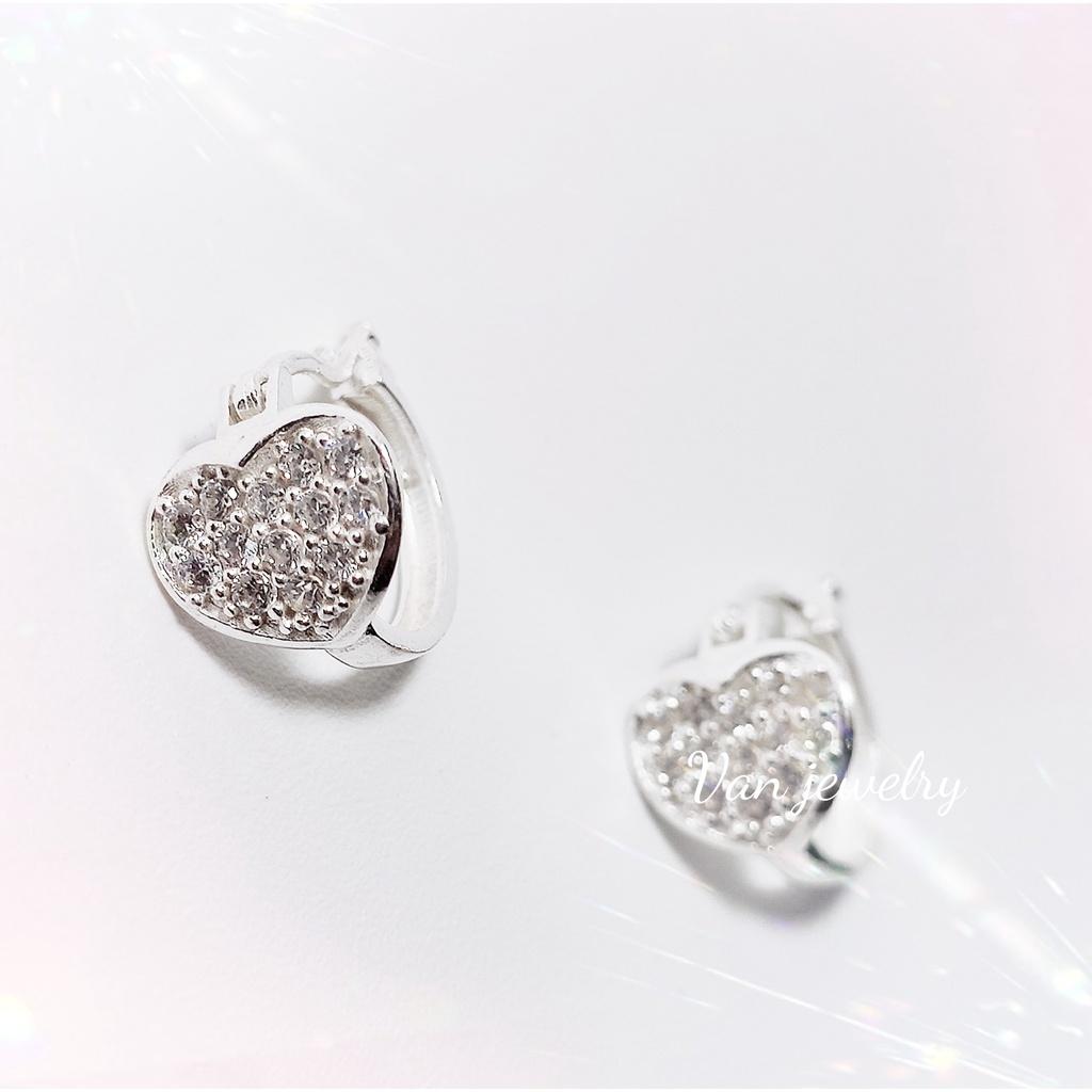 Khuyên tai bạc Van Jewelry V10567 khuyên cài trái tim đính đá bạc ta