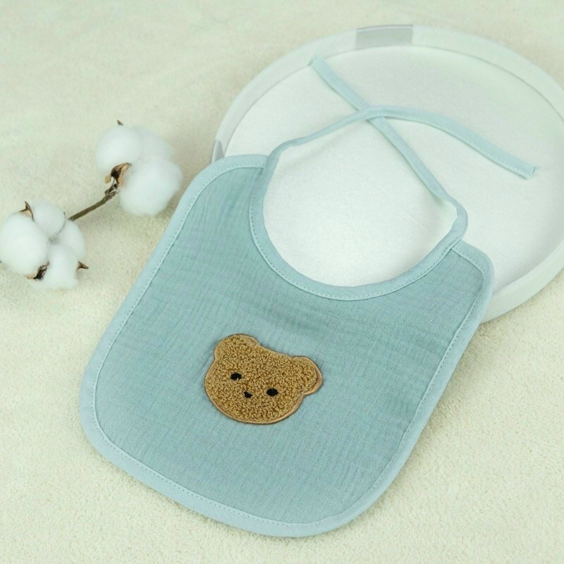 Yếm dãi xô Muslin họa tiết gấu thỏ phong cách hàn, yếm đeo cổ thời trang chất liệu hữu cơ cho bé quàng ấm cổ, bé ăn dặm