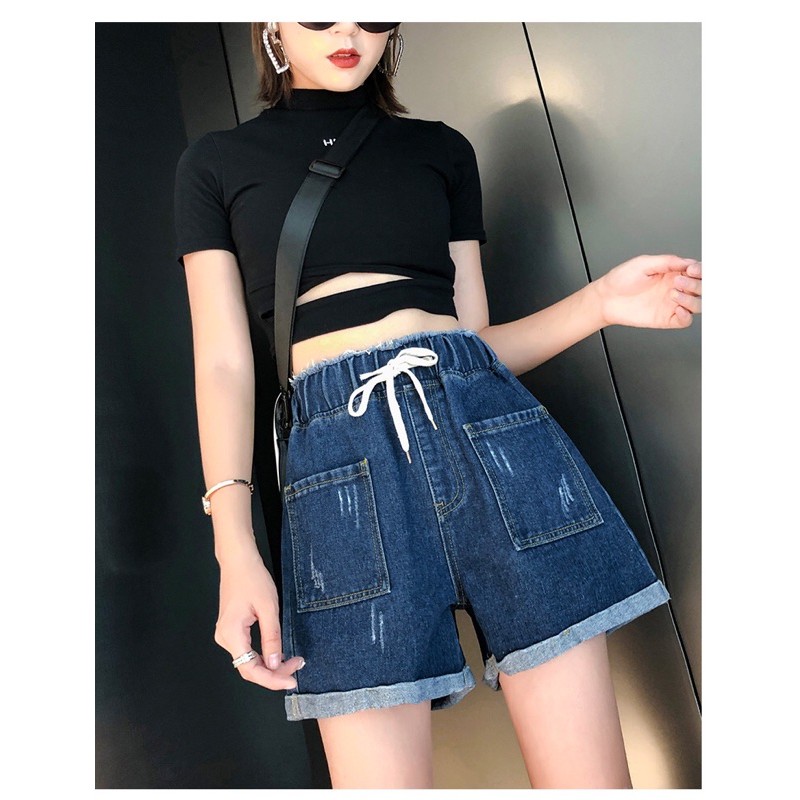quần short jean big size lưng thun dây rút 2 túi cao cấp size 70-90kg