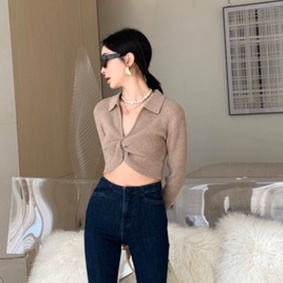 【ZHELIHANGFEI】Áo Dệt Kim Tay Dài Eo Cao Quyến Rũ Trẻ Trung Cho Bạn Gái